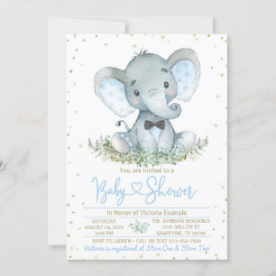 Boy Elephant Bow Stropdas Baby shower Uitnodiging