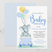 Boy Elephant Car Baby shower Uitnodiging (Voorkant / Achterkant)