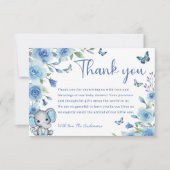 Boy Elephant Dusty Blue Roos Baby shower Bedankkaart (Voorkant)