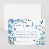 Boy Elephant Dusty Blue Roos Baby shower Bedankkaart (Voorkant / Achterkant)