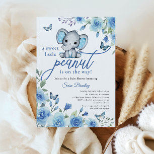 Boy Elephant Dusty Blue Rozen Baby shower Kaart