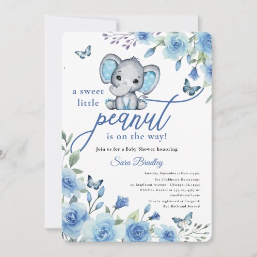 Boy Elephant Dusty Blue Rozen Baby shower Kaart (Voorkant)