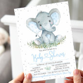Boy Elephant Glitter Baby shower Invitation Kaart