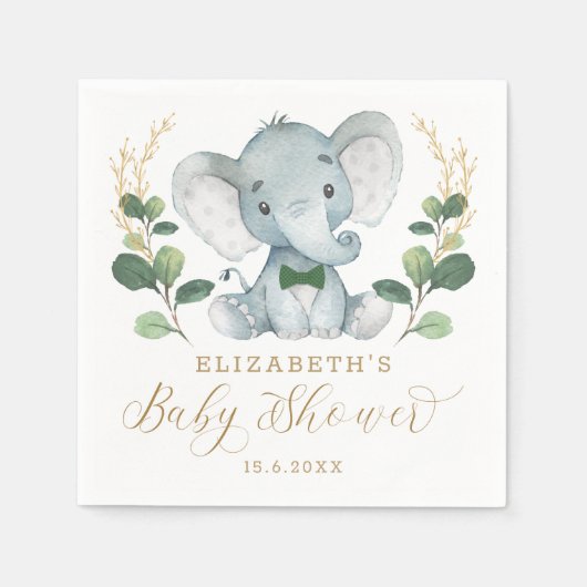 Boy Elephant Little Gentleman Greenery Baby shower Servet (Voorkant)
