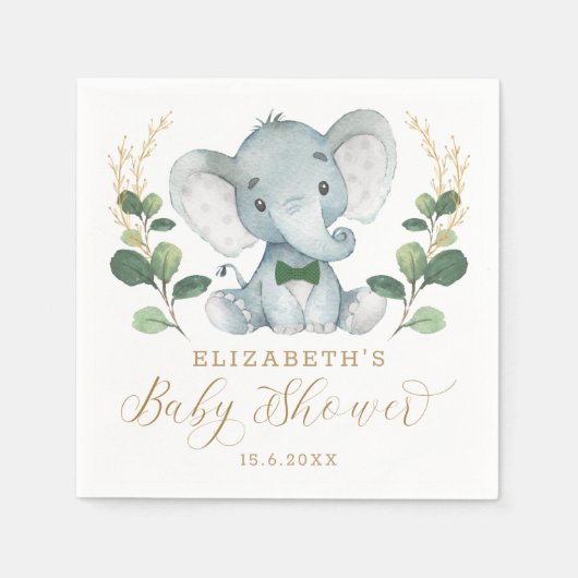 Boy Elephant Little Gentleman Greenery Baby shower Servet (Voorkant)