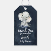 Boy Elephant Navy Baby shower Gift Label Donkerbla Cadeaulabel (Voorkant)
