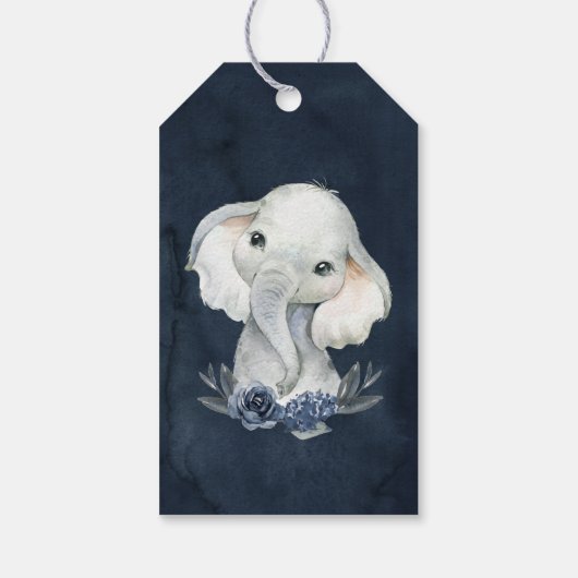 Boy Elephant Navy Baby shower Gift Label Donkerbla Cadeaulabel (Achterkant)
