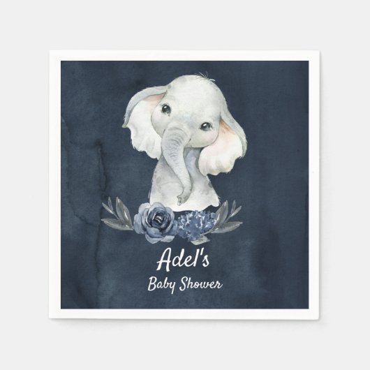 Boy Elephant Navy Party Servetten voor baby shower (Voorkant)
