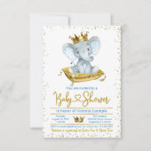 Boy Elephant Prince Baby Shower Invitation Kaart (Voorkant)