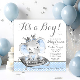 Boy Elephant Prince Baby shower Kaart