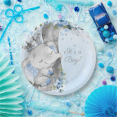 Boy Elephant Prince Baby Shower Paper Plate Papieren Bordje (Feest)