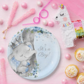 Boy Elephant Prince Baby Shower Paper Plate Papieren Bordje (Feest)