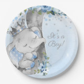 Boy Elephant Prince Baby Shower Paper Plate Papieren Bordje (Voorkant)