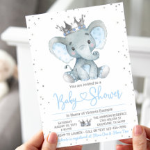 Boy Elephant Prince Baby shower Uitnodiging