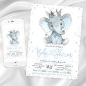 Boy Elephant Prince Baby shower Uitnodiging