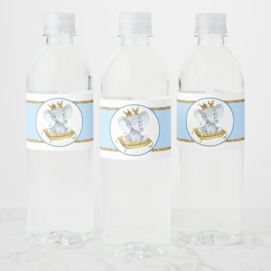 Boy Elephant Prince Baby shower Waterflesetiket Waterfles Etiket (Flessen)