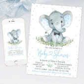 Boy Elephant Stropdas Glitter Baby shower Uitnodig Kaart