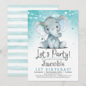 Boy Elephant verjaardagsfeestje uitnodiging (Voorkant / Achterkant)