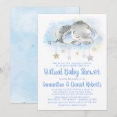 Boy Elephant Virtueel Baby shower Uitnodiging (Voorkant / Achterkant)