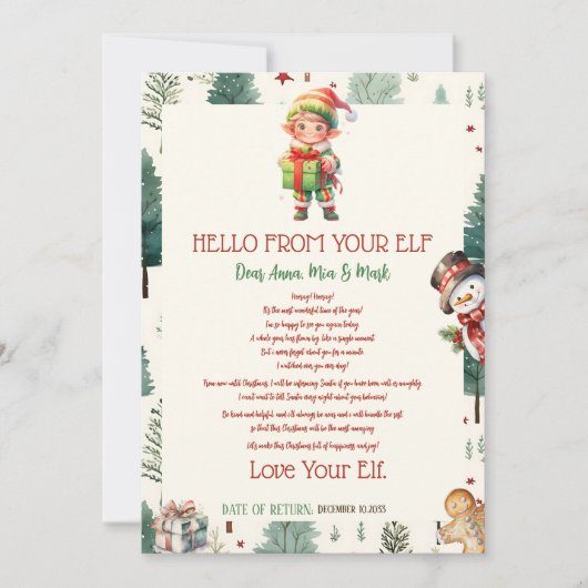 Boy Elf Kinder Hallo Kerstvakantie Elf Kaart (Voorkant)