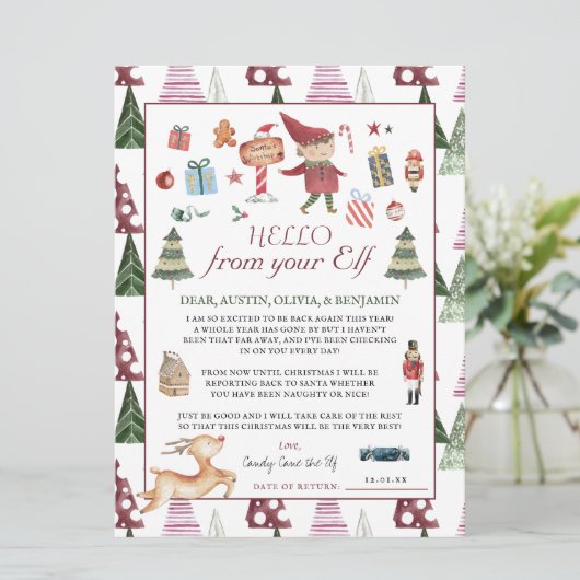 Boy Elf | Kinder kerstbrief Elf Hallo (Staand voorkant)