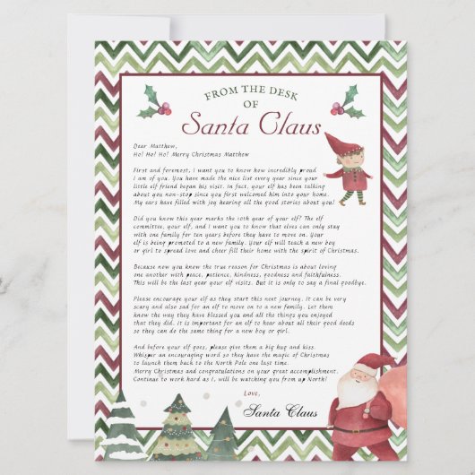 Boy Elf | Pensioenbrief Kerstman's Desk Kaart (Voorkant)