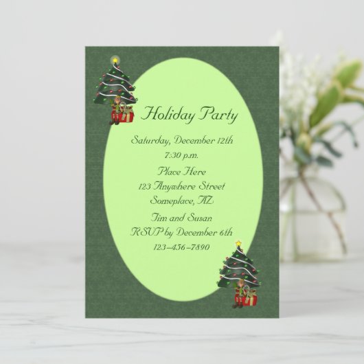Boy Elf Tree Kerstvakantie uitnodiging (Staand voorkant)