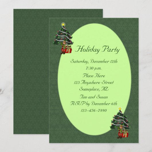 Boy Elf Tree Kerstvakantie uitnodiging (Voorkant / Achterkant)