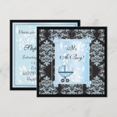 Boy en Black Damask Baby shower Kaart (Voorkant / Achterkant)