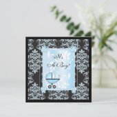 Boy en Black Damask Baby shower Kaart (Staand voorkant)