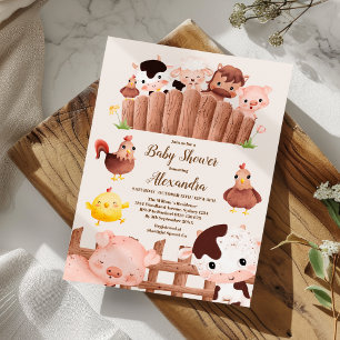 Boy Farm Animals Baby shower Uitnodiging