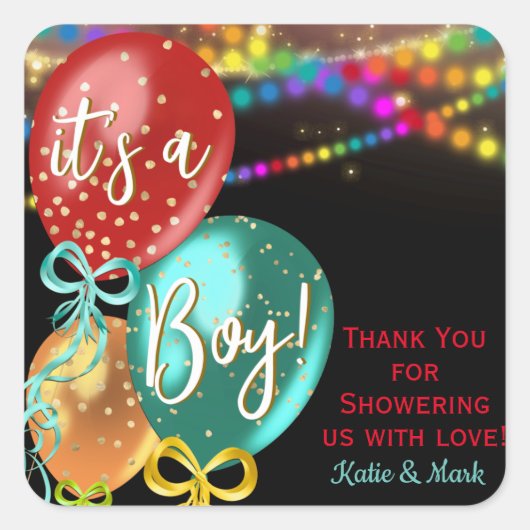 Boy Fiesta Balloon Baby shower Favor Stickers (Voorkant)