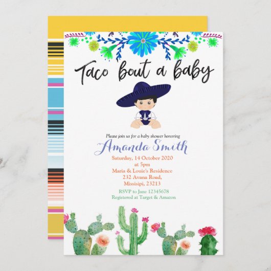 Boy Fiesta cactus baby shower Invite Muchacho Kaart (Voorkant / Achterkant)