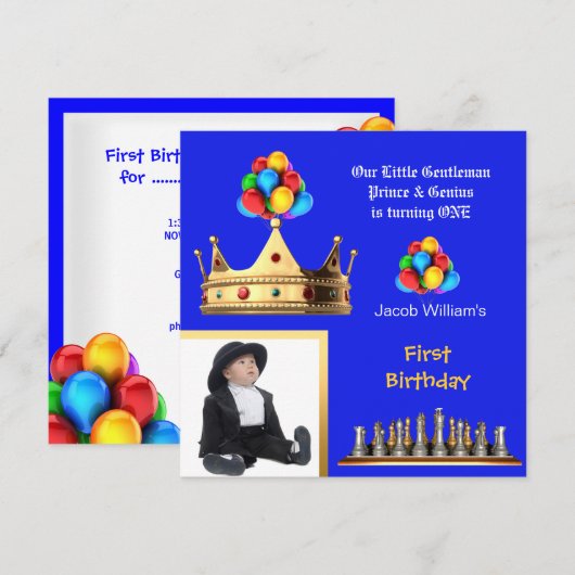 Boy First Birthday 1st Gentleman Prince Genius Kaart (Voorkant / Achterkant)