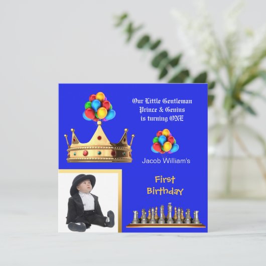Boy First Birthday 1st Gentleman Prince Genius Kaart (Staand voorkant)