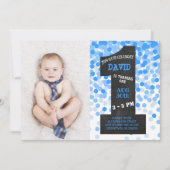 Boy First Birthday Chalkboard Confetti Foto Kaart (Voorkant)