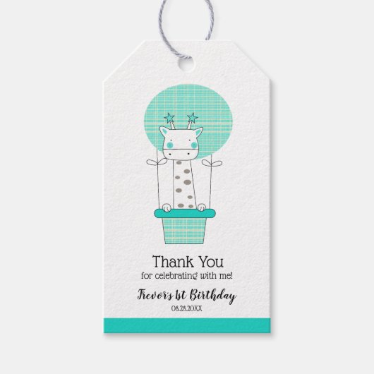 Boy First Birthday Giraffe Favor Cadeaulabel (Voorkant)