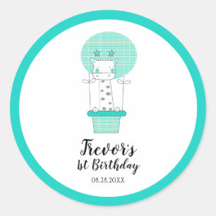 Boy First Birthday Giraffe Ronde Sticker