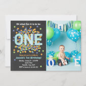 Boy First Birthday Invitation Confetti ONE blauw Kaart (Voorkant)