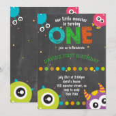Boy First Birthday Krijtbord Monsters Schattige Kaart (Voorkant / Achterkant)