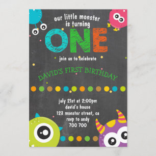 Boy First Birthday Krijtbord Monsters Schattige Kaart