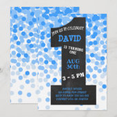 Boy First Birthday Modern Krijtbord Blauw Confetti Kaart (Voorkant / Achterkant)
