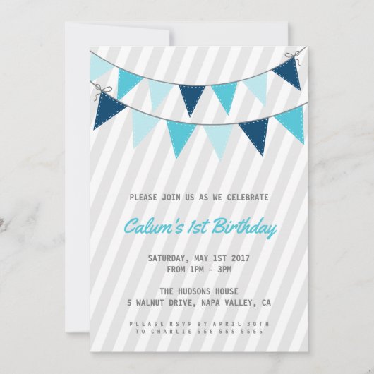 Boy First Birthday Party Invitation Kaart (Voorkant)