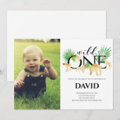 Boy First Birthday Photo Wild One Gold Oerwoud Kaart (Voorkant / Achterkant)