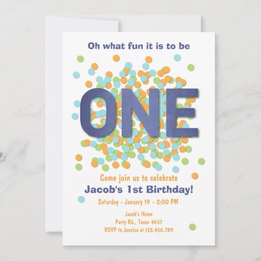 Boy First Birthday Uitnodiging Confetti ONE blue (Voorkant)