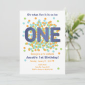 Boy First Birthday Uitnodiging Confetti ONE blue (Staand voorkant)