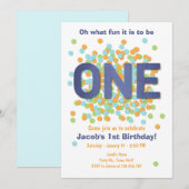 Boy First Birthday Uitnodiging Confetti ONE blue (Voorkant / Achterkant)