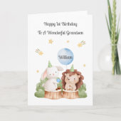 Boy First Birthday Woodland Rabbit Hedgehog Card Kaart (Voorkant)