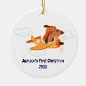 Boy First Christmas Dog Pilot Airplane Cloud Funny Keramisch Ornament (Voorkant)
