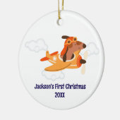 Boy First Christmas Dog Pilot Airplane Cloud Funny Keramisch Ornament (Links)